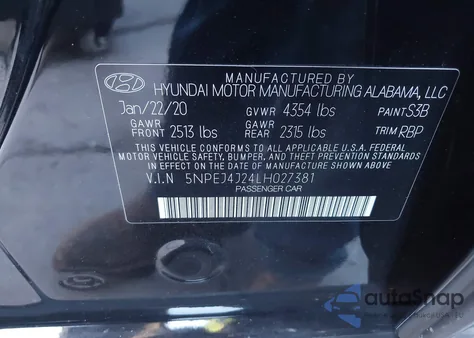 2020 Hyundai Sonata Sel Plus z USA, uszkodzony, nr VIN 5NPEJ4J24LH027381